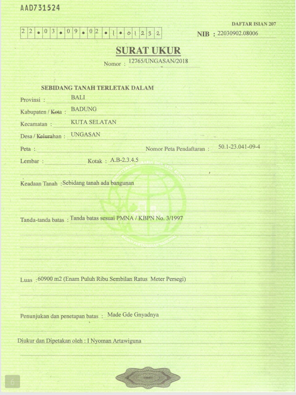 Tanah dijual di Goa Gong